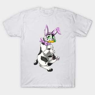 Bobtail BunnyCat: Black Bicolor (Pink) T-Shirt